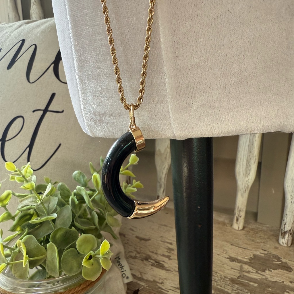 Gold And Black Crescent Pendant Necklace 20$